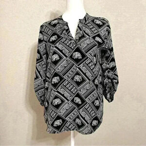 Pink Rose elephant print blouse size small